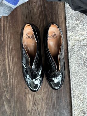 Sofft Black Patent Leather Slip-On Heels